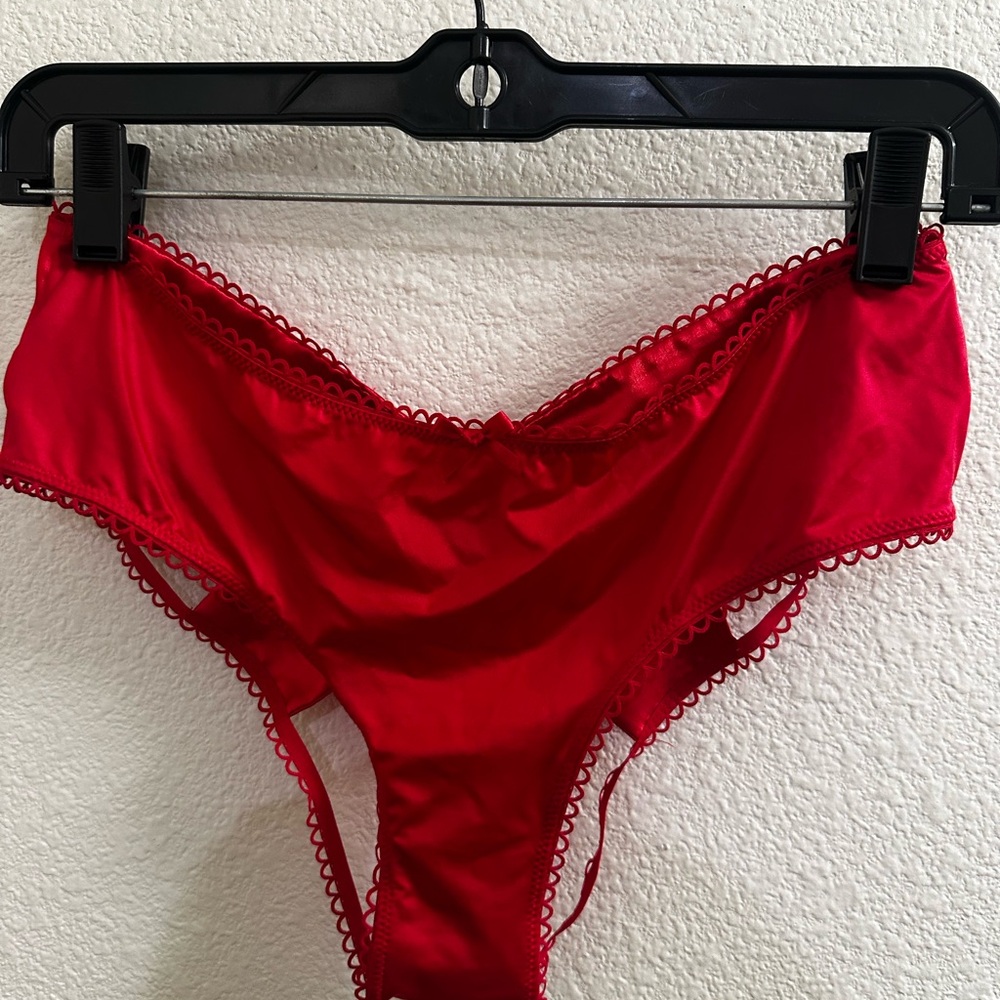 Victoria's Secret Red Satin Lace-Trim Bikini